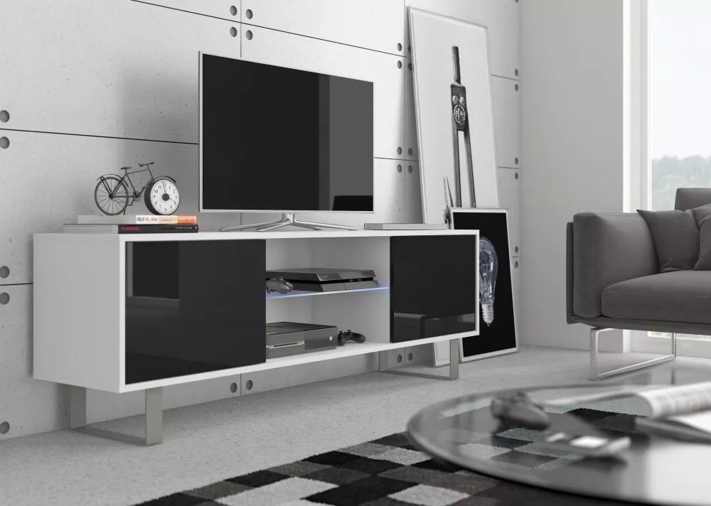 TV tumba King kin 02 · Balts + melns spīdums · 160 × 36 × 53 cm