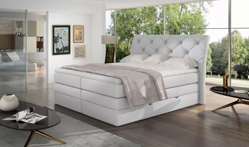 Gulta Mirabel Boxspring standard Guļamvietas platums: 180 cm, Guļamvietas garums: 200 cm, · Balts · 198 × 215 × 120 cm