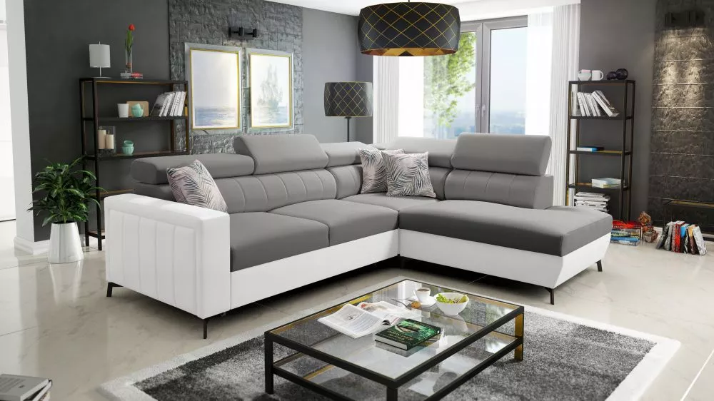 Dīvāns Baltico 3 Maxi Standard · Tumši pelēks + balts · 224 × 275 × 83 cm