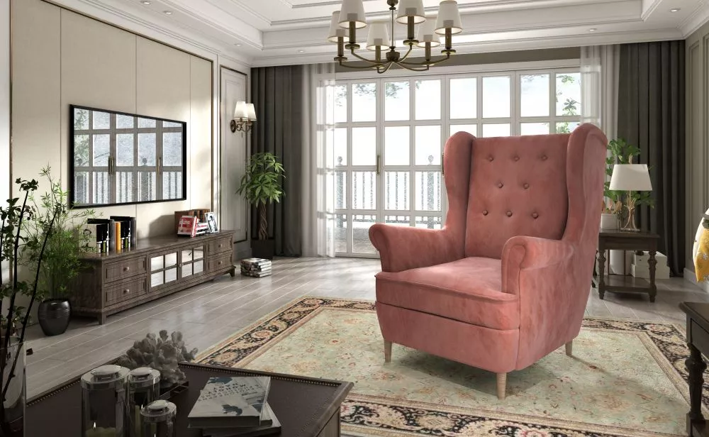 Mīksts krēsls Aros 1F standard Sēdvietas dziļums: 55 cm, · Rozā · 107 × 90 × 103 cm