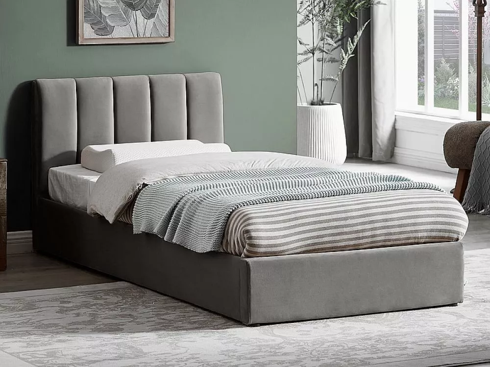 Gulta Montreal Velvet ar stelāžu Guļamvietas platums: 90 cm, Guļamvietas garums: 200 cm, · Pelēks · 97 × 215 × 79 cm