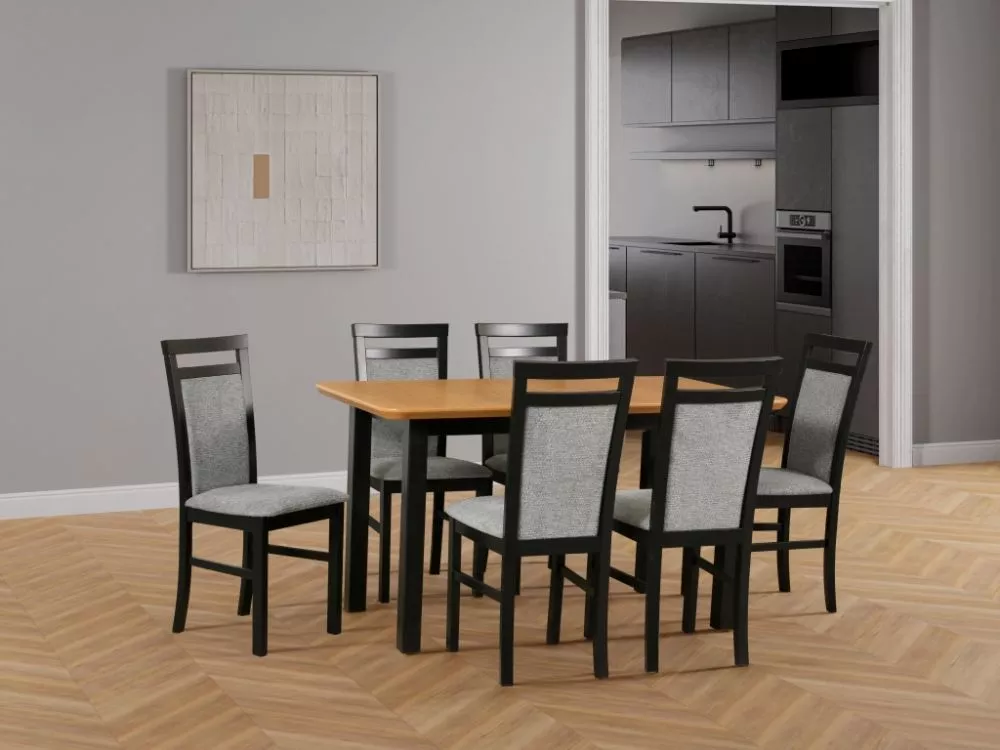 Komplekts Wenus 2 S, Milano 5 Personu skaits: 6, Korpusa krāsa: melns, Elementu krāsa: ozols, · 140 cm