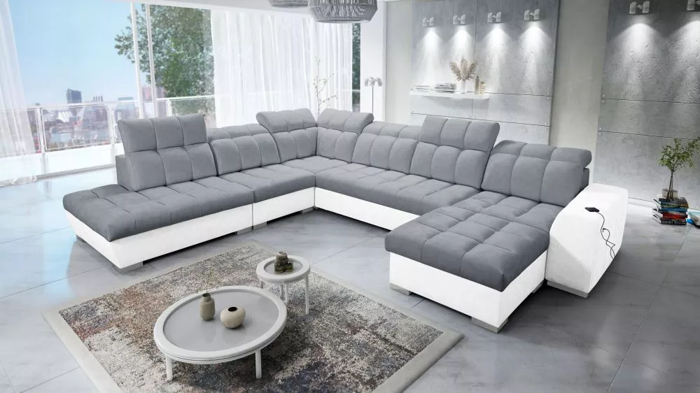 Dīvāns Pagano 10 Premium Standard · Tumši pelēks + balts · 300 × 364 × 83 cm
