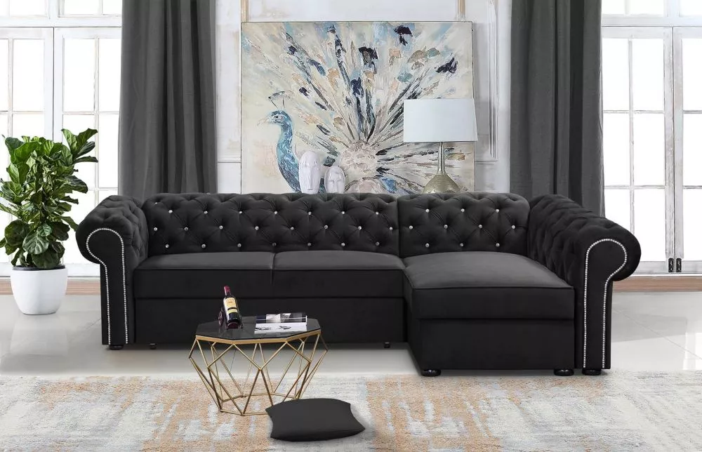 Dīvāns Valentino XL Cristal Standard · Melns · 173 × 278 × 78 cm