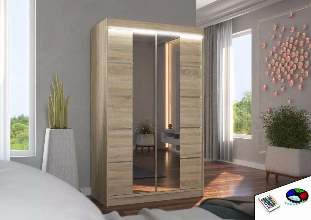 Skapis Genua ar LED · Sonoma · 120 × 58 × 200 cm