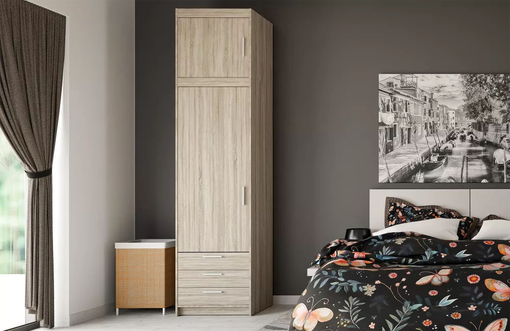Skapis Elena 1D3S Premium · Sonoma · 59.9 × 53 × 245.5 cm