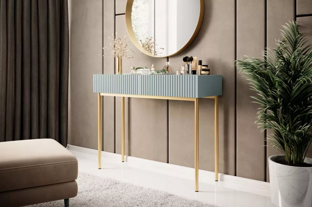 Kosmētikas galds Nicole T100 2SZ Gold · Gaiši zils · 100 × 82 × 41 cm