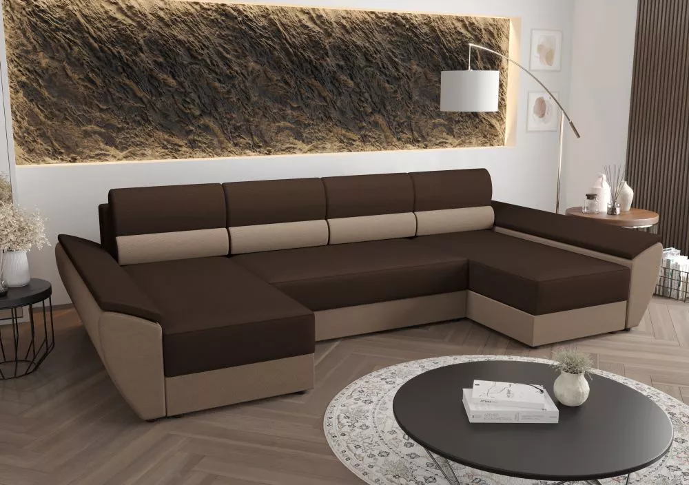 Dīvāns Rebi U4 Standard · Brūns + bēšs · 140 × 321 × 88 cm