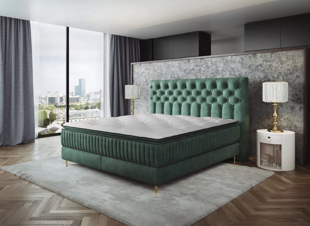 Gulta Astoria Boxspring Standard Guļamvietas platums: 160 cm, Guļamvietas garums: 200 cm, · Zaļš · 170 × 215 × 130 cm