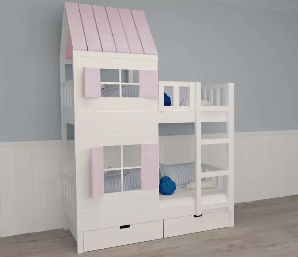 Bērnu gulta ID 104P ar stelāžām Kāpņu puse: Pa labi, Guļamvietas platums: 90 cm, Guļamvietas garums: 200 cm, · 97 × 207 