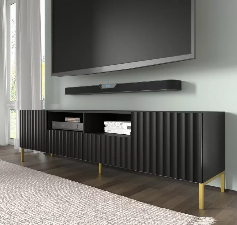 TV tumba Wave 01 · Melns · 200 × 42 × 56 cm