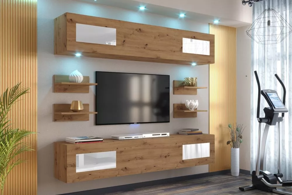 Sekcija Flora ar LED · Ozols artisan · 200 × 35 × 190 cm
