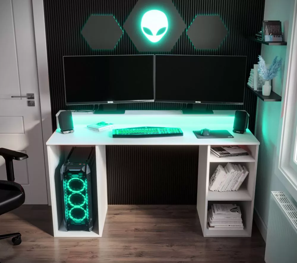 Galds Gamer 1 ar LED · Balts · 138 × 90 × 50 cm