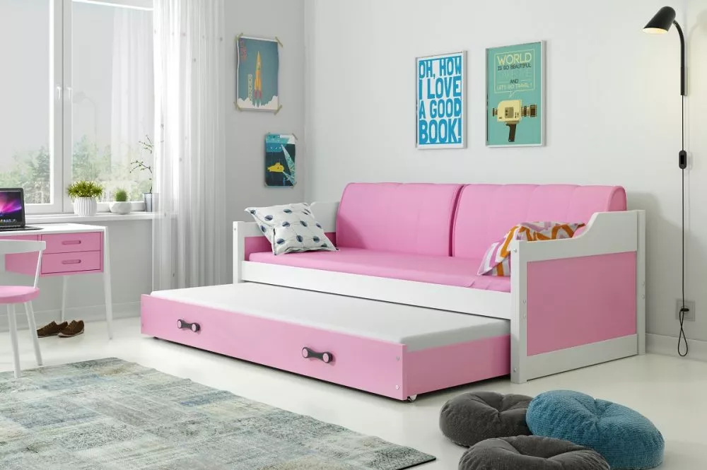 Bērnu gulta Dawid Trundle White ar stelāžu Guļamvietas platums: 90 cm, Guļamvietas garums: 200 cm, · 97 × 205 × 90 cm