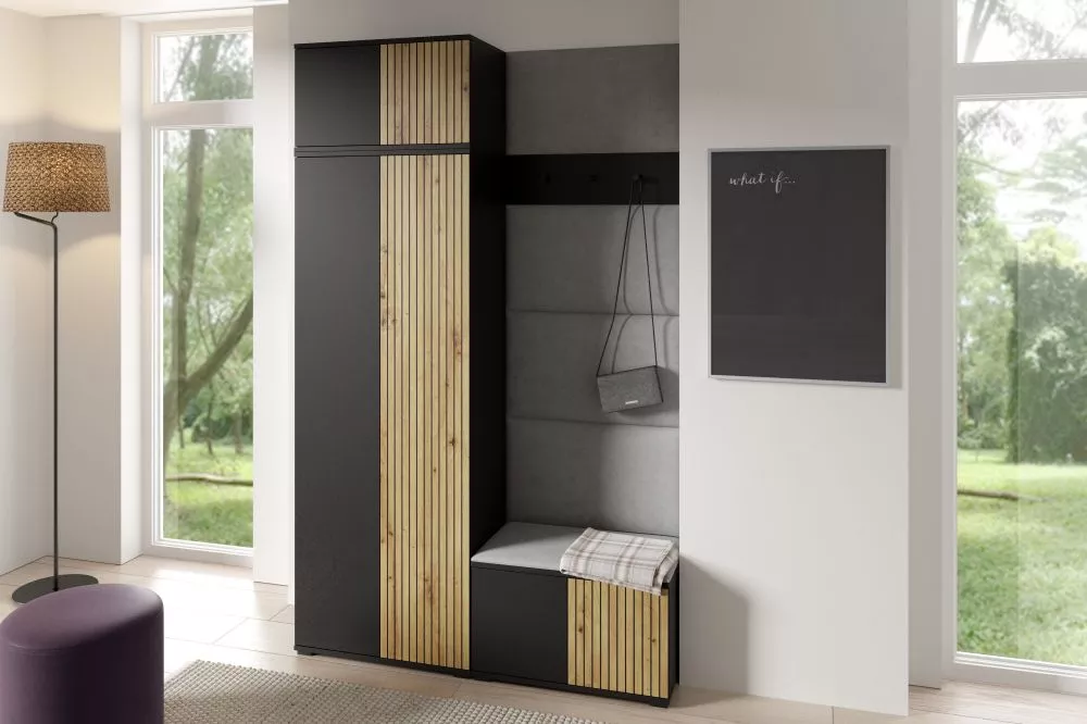 Apavu plaukts Ross 2 Trinity Korpusa krāsa: melns + ozols artisan, · 140 × 225 × 40 cm