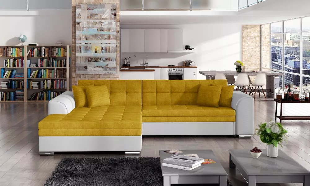 Dīvāns Sorento standard · Dzeltens + balts · 195 × 295 × 80 cm