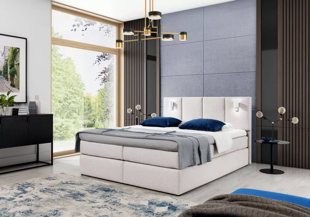 Gulta Istria Boxspring Standard ar LED Guļamvietas platums: 120 cm, Guļamvietas garums: 200 cm, · Krēma · 129 × 209 × 10