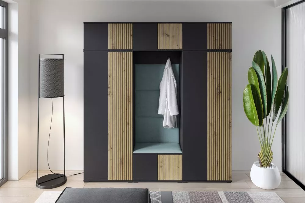 Apavu plaukts Ross 4 Trinity Korpusa krāsa: melns + ozols artisan, · 210 × 225 × 40 cm
