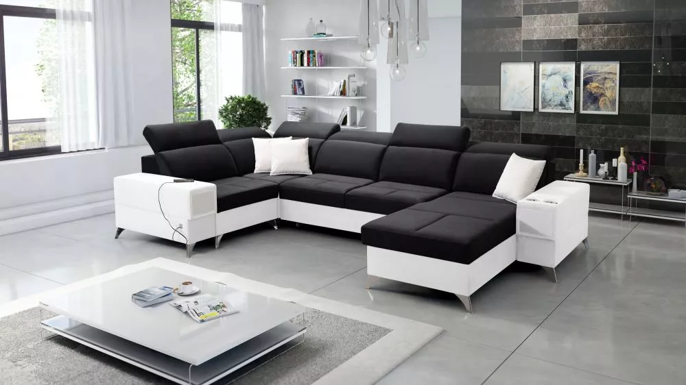 Dīvāns Deus 4 Premium Standard · Melns + balts · 204 × 364 × 83 cm