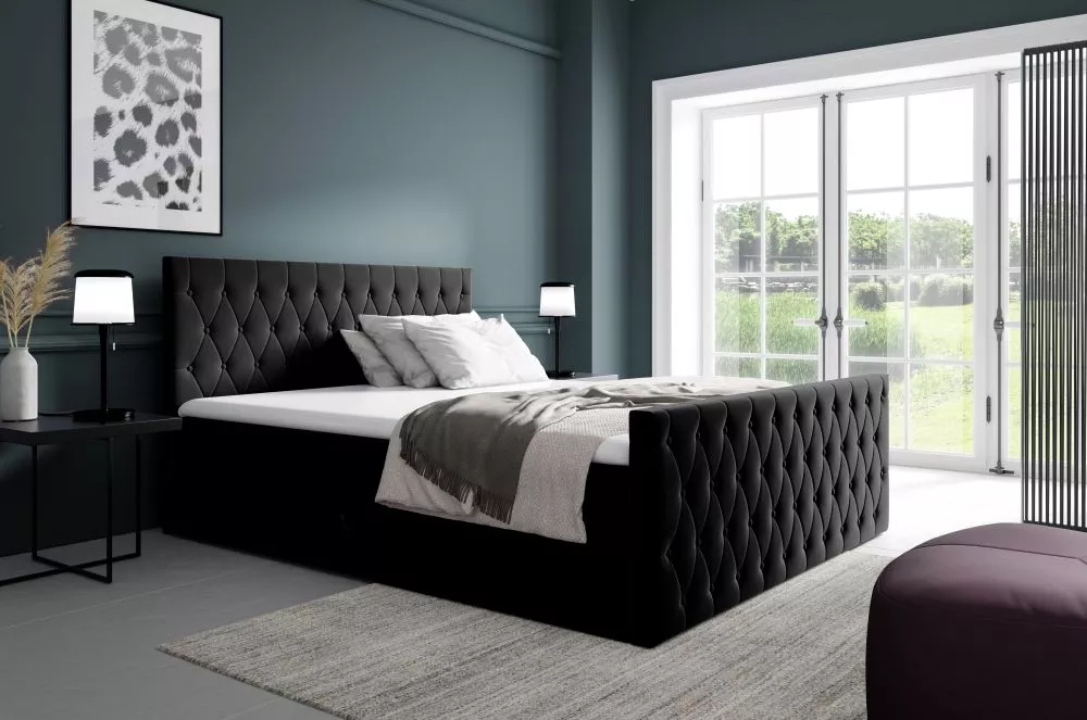 Gulta Montana Boxspring Standard Guļamvietas platums: 160 cm, Guļamvietas garums: 200 cm, · Melns · 164 × 214 × 103 cm