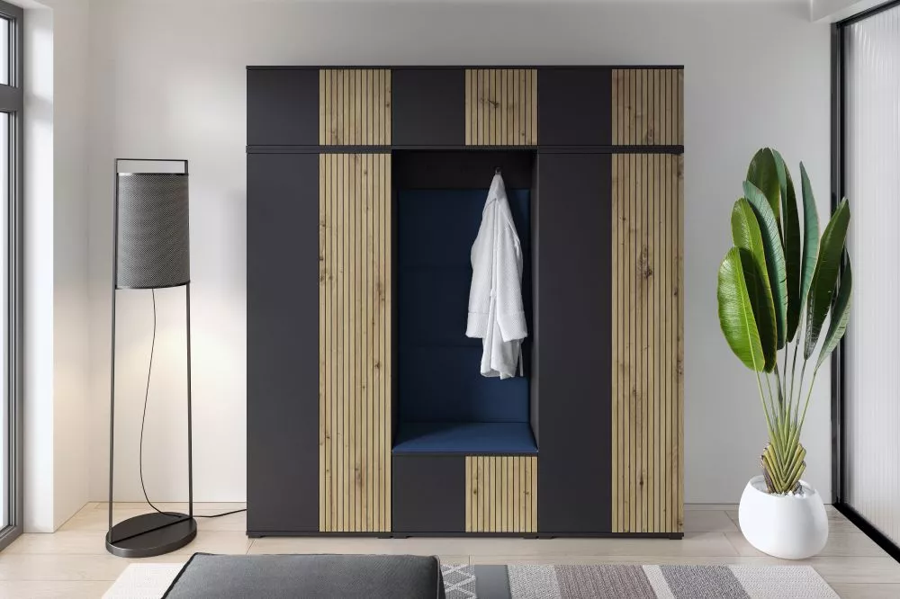 Apavu plaukts Ross 4 Trinity Korpusa krāsa: melns + ozols artisan, · 210 × 225 × 40 cm