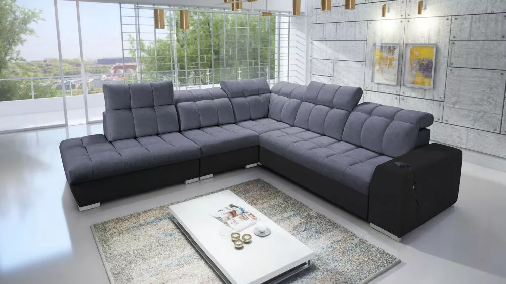 Dīvāns Pagano 9 Premium Standard · Antracīts + melns · 285 × 300 × 83 cm