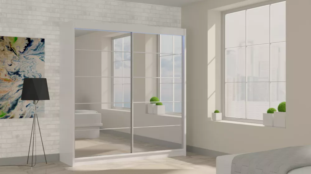 Skapis Flores ar LED · Balts · 200 × 61 × 216 cm