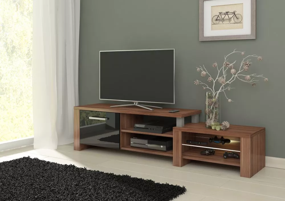 TV tumba Orion Meblo · Plūmju + melns spīdīgs · 160 × 37 × 41 cm