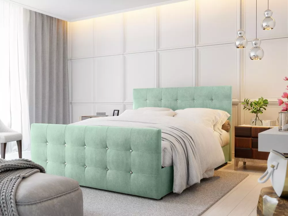 Gulta Kleo Boxspring standard Guļamvietas platums: 180 cm, Guļamvietas garums: 200 cm, · Piparmētru · 185 × 216 × 106 cm