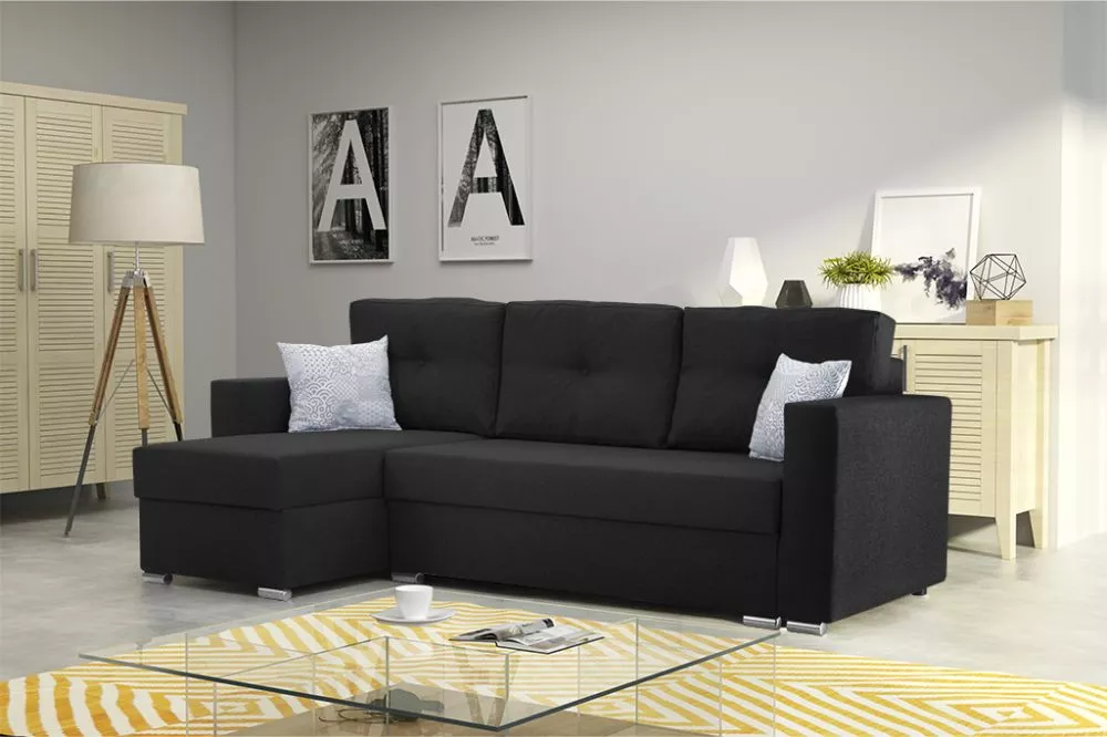 Dīvāns Corner 102 standard · Melns · 140 × 230 × 90 cm