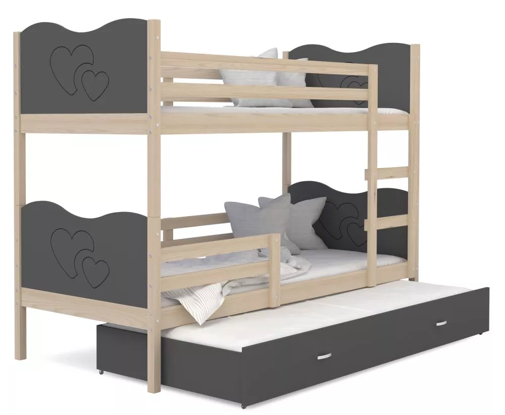 Bērnu gulta Max 3 90x200 ar stelāžām Guļamvietas platums: 90 cm, Guļamvietas garums: 200 cm, · 96 × 208 × 158 cm