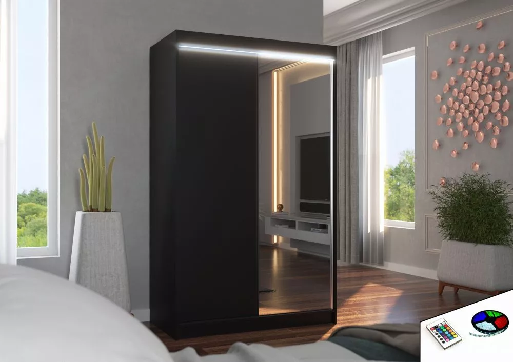 Skapis Rewena ar LED · Melns · 120 × 58 × 200 cm