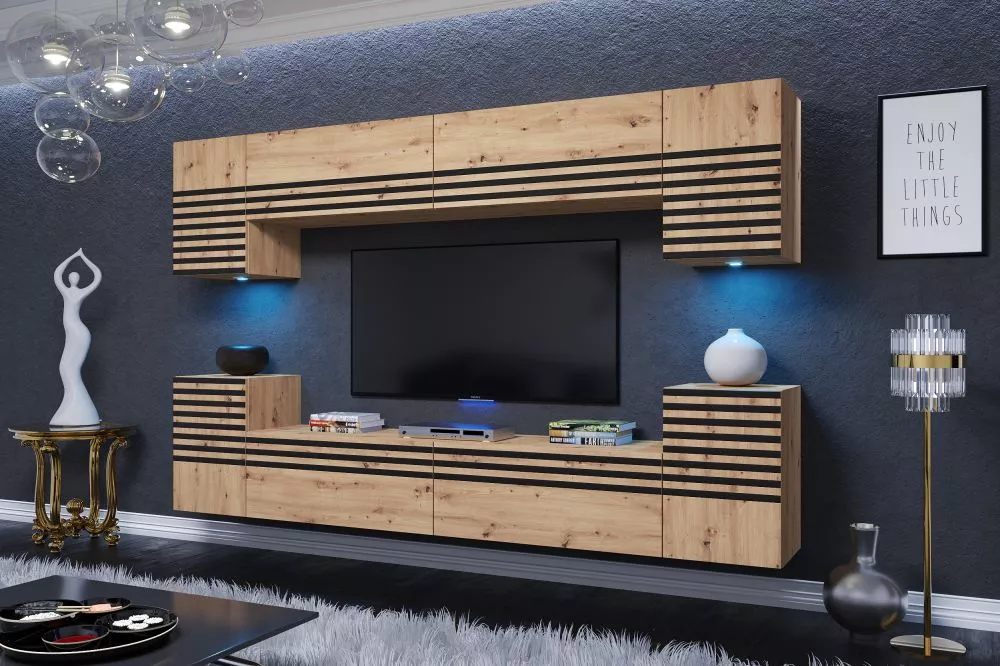 Sekcija Carrizo ar LED · Ozols artisan · 240 × 35 × 170 cm