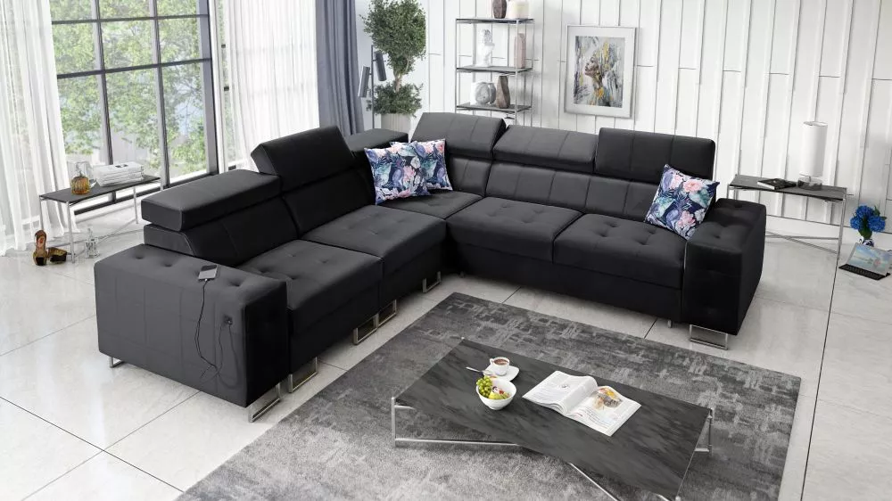 Dīvāns Hilton 3 Standard · Melns · 286 × 288 × 83 cm