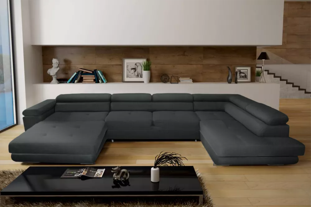 Dīvāns Anton U Mini+L Premium Standard · Grafīts · 200 × 378 × 73 cm