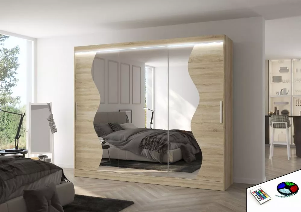 Skapis Sharon ar LED · Sonoma · 250 × 58 × 215 cm