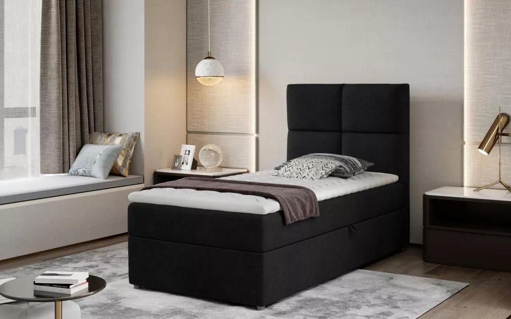 Gulta Rivia 90x200 Boxspring Standard Guļamvietas platums: 90 cm, Guļamvietas garums: 200 cm, · Melns · 90 × 210 × 108 c