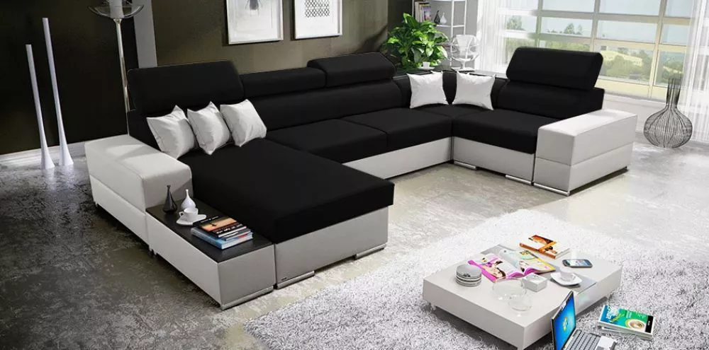 Dīvāns Herkules Mini Standard · Melns + balts · 209 × 338 × 96 cm