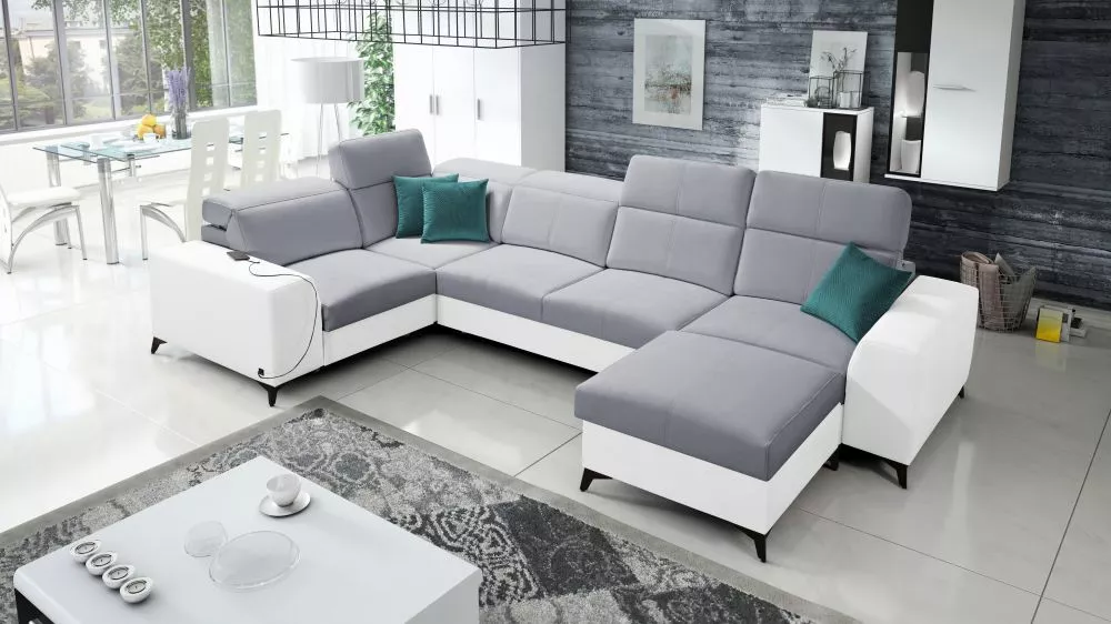 Dīvāns Belutti 4 Mix Standard · Pelēks + balts · 212 × 362 × 84 cm