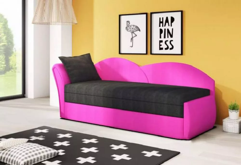 Dīvāns Comfort Aga standard · Melns + rozā · 75 × 218 × 77 cm