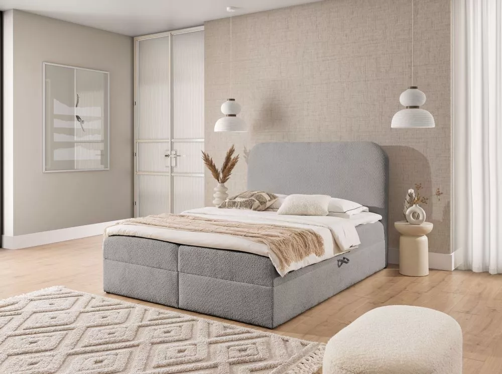 Gulta Alba Boxspring Standard Guļamvietas platums: 120 cm, Guļamvietas garums: 200 cm, · Pelēks · 124 × 208 × 122 cm