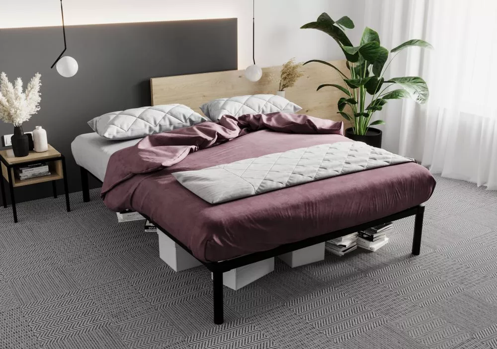 Gulta Lachti ar stelāžu Guļamvietas platums: 140 cm, Guļamvietas garums: 200 cm, · Melns · 139 × 198 × 31.7 cm