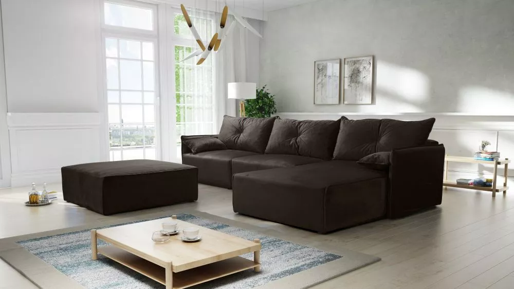 Dīvāns Leon 2 Standard · Tumši brūns · 179 × 318 × 85 cm