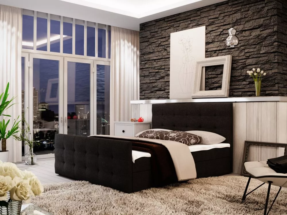 Gulta Milano 2 Boxspring Standard Guļamvietas platums: 160 cm, Guļamvietas garums: 200 cm, · Melns · 165 × 216 × 106 cm