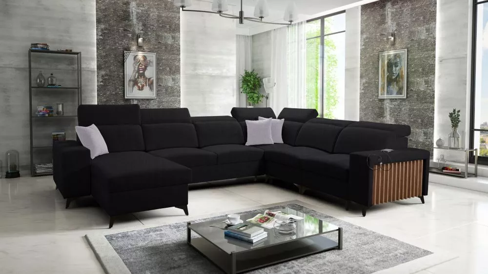 Dīvāns Bartone 8 Standard · Melns · 283 × 361 × 83 cm