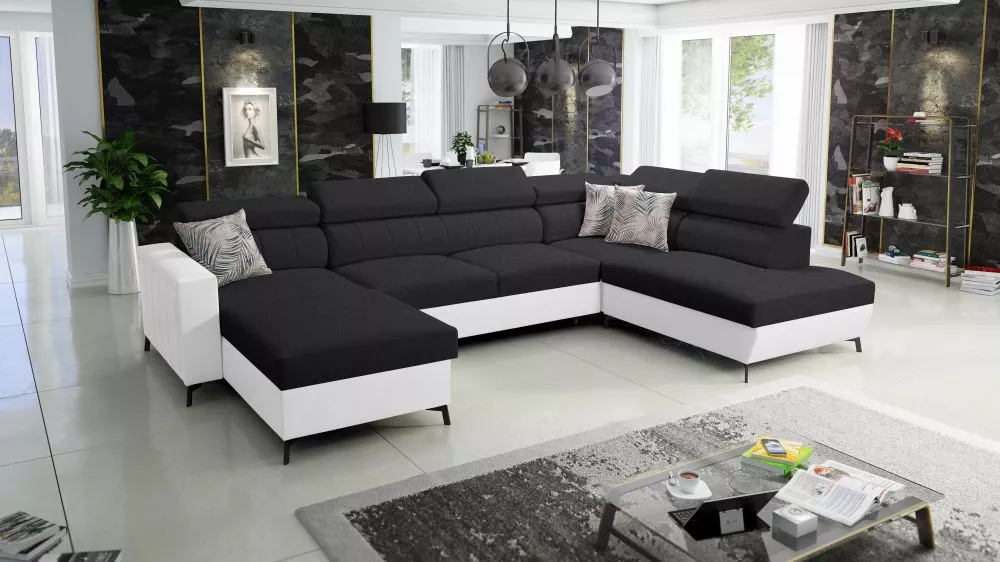 Dīvāns Baltico 6 Standard · Melns + balts · 224 × 351 × 83 cm