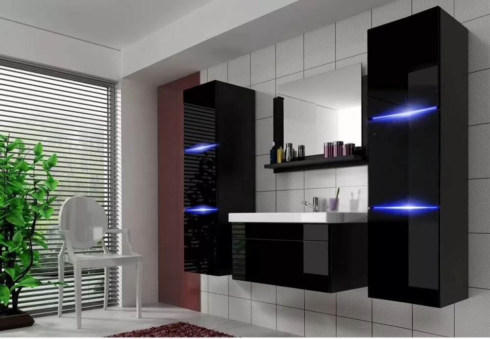 Vannas istabas komplekts Luna 2 80 ar LED · Melns · 110 × 140 × 42 cm