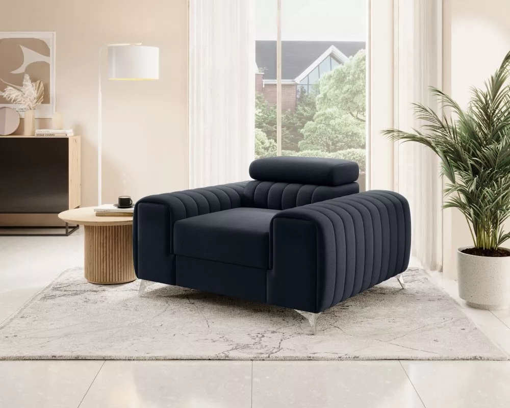 Mīksts krēsls Laurence 1S Standard Sēdvietas dziļums: 55 cm, · Tumši zils · 125 × 97 × 75 cm