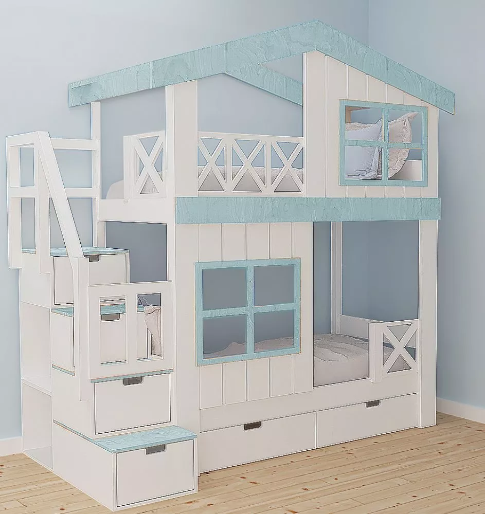 Bērnu gulta 119P ar stelāžām Kāpņu puse: Pa labi, Guļamvietas platums: 80 cm, Guļamvietas garums: 160 cm, · 112 × 212 × 