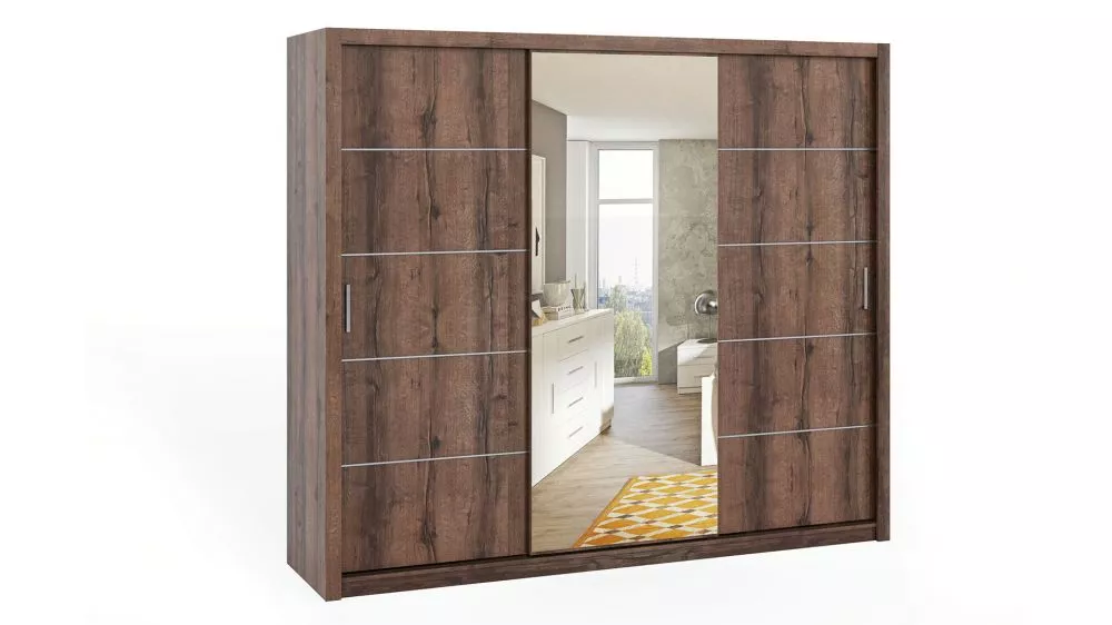 Skapis Bono BO SZ ar spoguli · Tumšais ozols · 250 × 62 × 215 cm